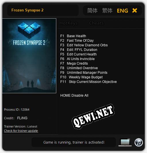 Трейнер для Frozen Synapse 2 [v1.0.6]