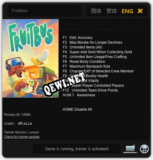 Fruitbus: Трейнер +13 [v1.7]