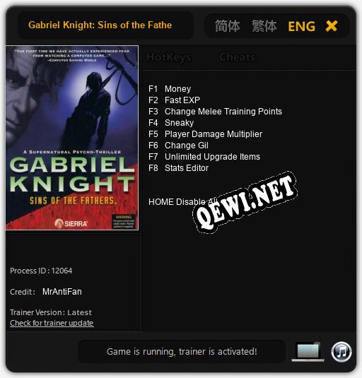 Gabriel Knight: Sins of the Fathers: Читы, Трейнер +8 [MrAntiFan]