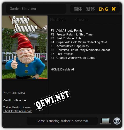Трейнер для Garden Simulator [v1.0.8]