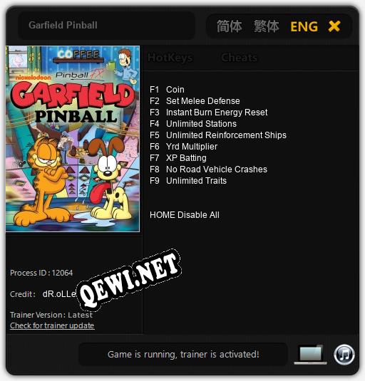 Garfield Pinball: Трейнер +9 [v1.4]