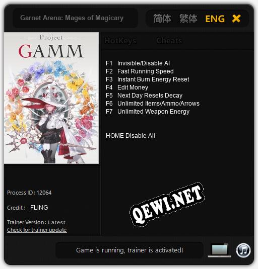 Трейнер для Garnet Arena: Mages of Magicary [v1.0.1]