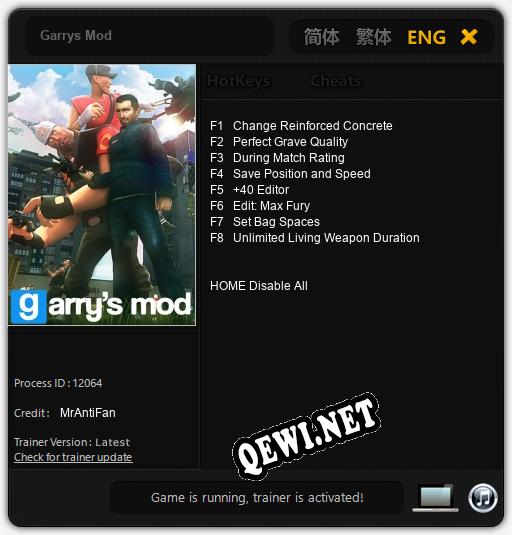 Garrys Mod: Трейнер +8 [v1.3]
