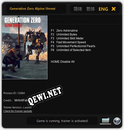 Трейнер для Generation Zero Alpine Unrest [v1.0.4]