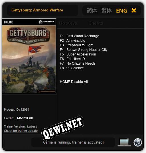 Трейнер для Gettysburg: Armored Warfare [v1.0.6]
