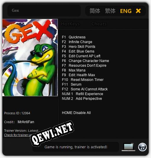 Gex: Читы, Трейнер +14 [MrAntiFan]