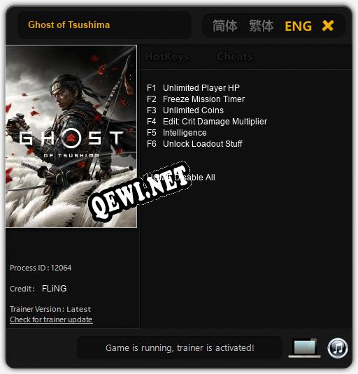 Трейнер для Ghost of Tsushima [v1.0.8]