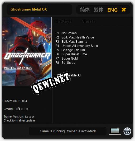 Трейнер для Ghostrunner Metal OX [v1.0.5]