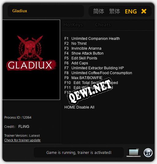 Gladiux: Читы, Трейнер +12 [FLiNG]