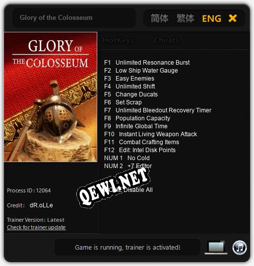Glory of the Colosseum: Трейнер +14 [v1.2]