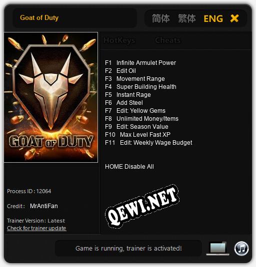 Goat of Duty: ТРЕЙНЕР И ЧИТЫ (V1.0.31)