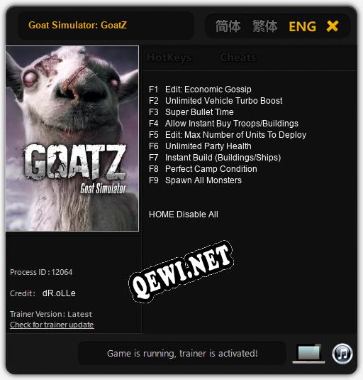 Трейнер для Goat Simulator: GoatZ [v1.0.6]