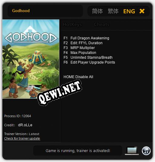 Трейнер для Godhood [v1.0.3]