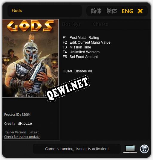 Gods: Трейнер +5 [v1.6]