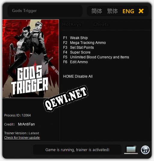 Трейнер для Gods Trigger [v1.0.4]