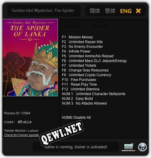 Трейнер для Golden Idol Mysteries: The Spider of Lanka [v1.0.2]