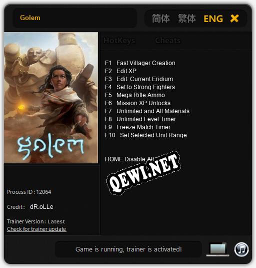 Трейнер для Golem [v1.0.8]