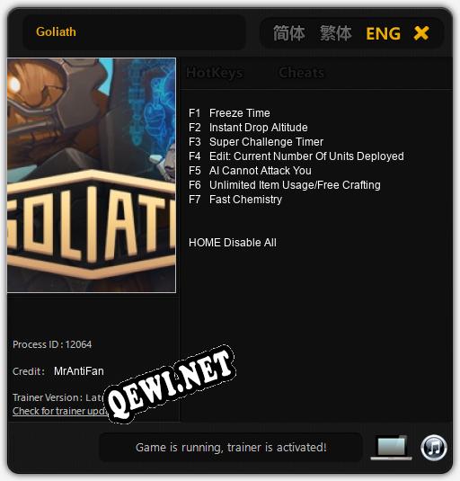 Goliath: Читы, Трейнер +7 [MrAntiFan]