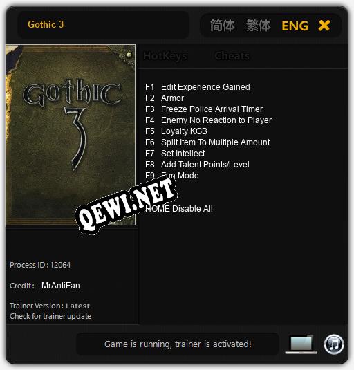 Трейнер для Gothic 3 [v1.0.4]