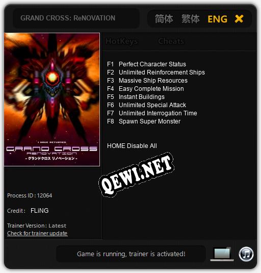 GRAND CROSS: ReNOVATION: Трейнер +8 [v1.5]