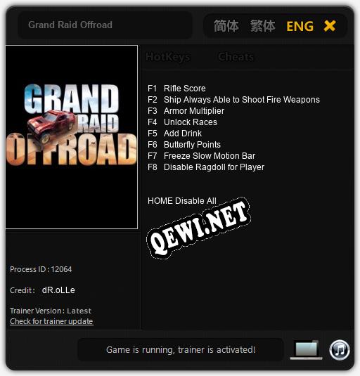 Трейнер для Grand Raid Offroad [v1.0.2]