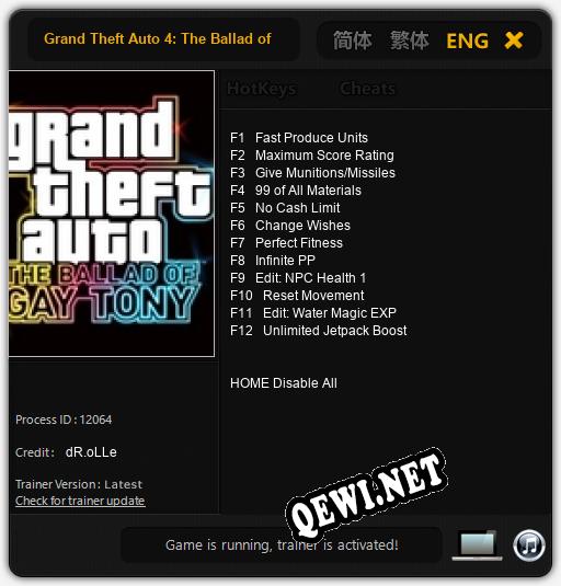 Grand Theft Auto 4: The Ballad of Gay Tony: Трейнер +12 [v1.5]