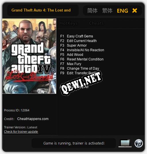 Grand Theft Auto 4: The Lost and Damned: Читы, Трейнер +9 [CheatHappens.com]