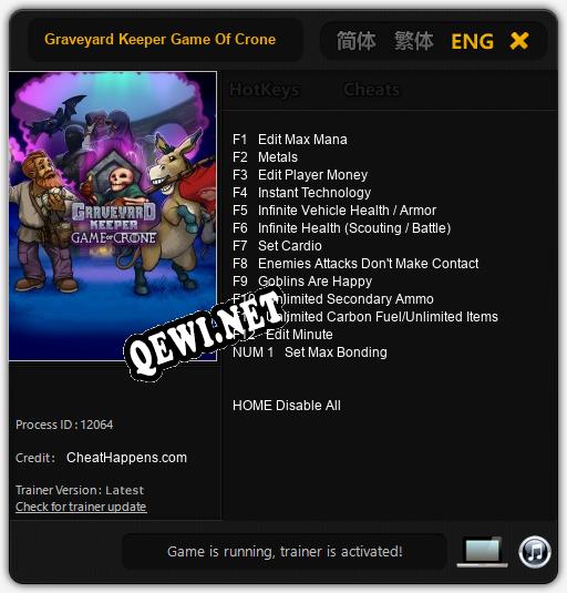 Graveyard Keeper Game Of Crone: ТРЕЙНЕР И ЧИТЫ (V1.0.93)