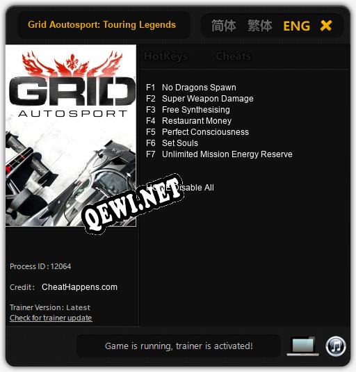 Grid Aoutosport: Touring Legends Pack: Трейнер +7 [v1.1]