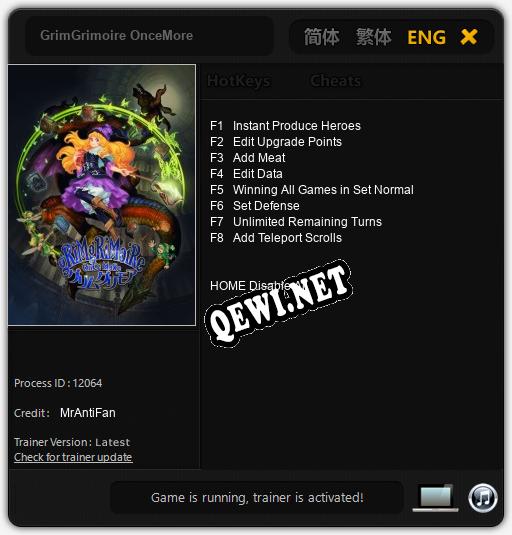 Трейнер для GrimGrimoire OnceMore [v1.0.8]