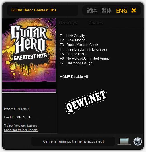 Guitar Hero: Greatest Hits: ТРЕЙНЕР И ЧИТЫ (V1.0.64)
