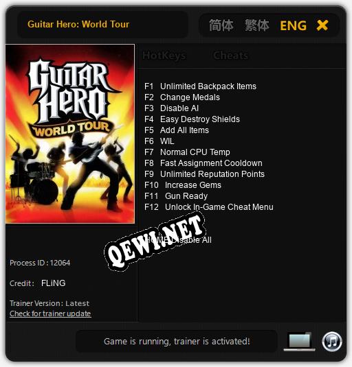 Guitar Hero: World Tour: ТРЕЙНЕР И ЧИТЫ (V1.0.8)