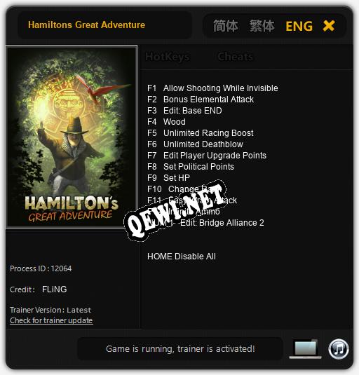 Hamiltons Great Adventure: ТРЕЙНЕР И ЧИТЫ (V1.0.70)