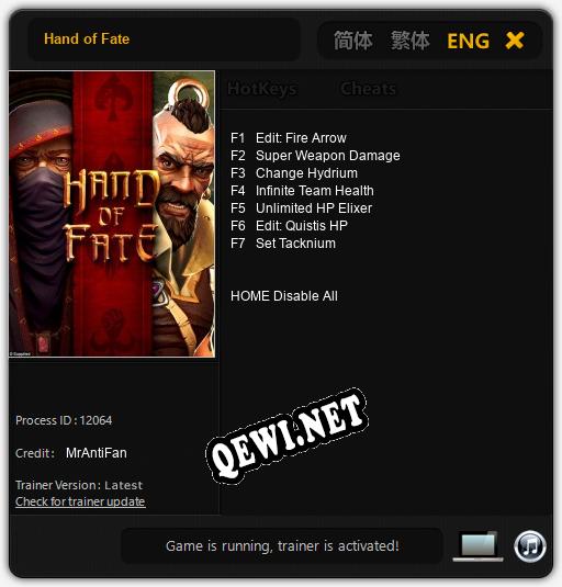Трейнер для Hand of Fate [v1.0.7]