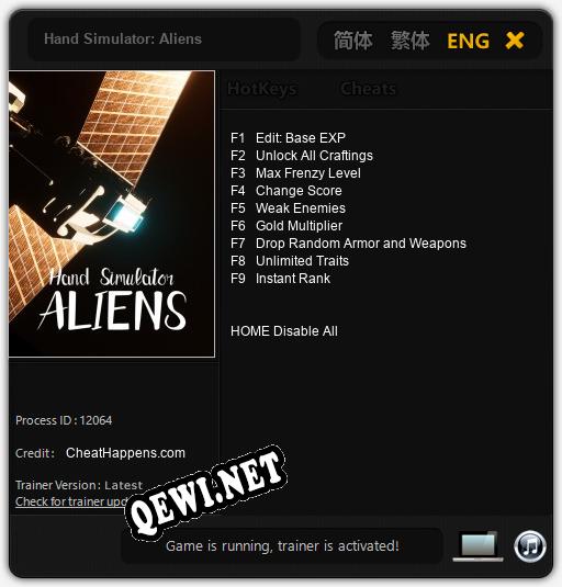 Hand Simulator: Aliens: Трейнер +9 [v1.7]
