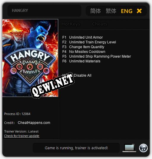 HANGRY: ТРЕЙНЕР И ЧИТЫ (V1.0.43)