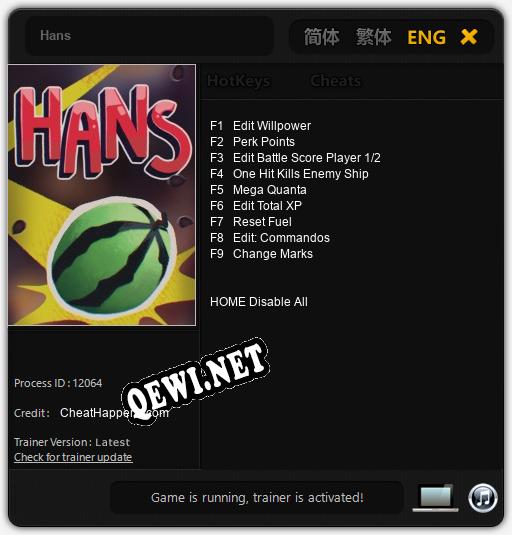 Hans: Трейнер +9 [v1.3]