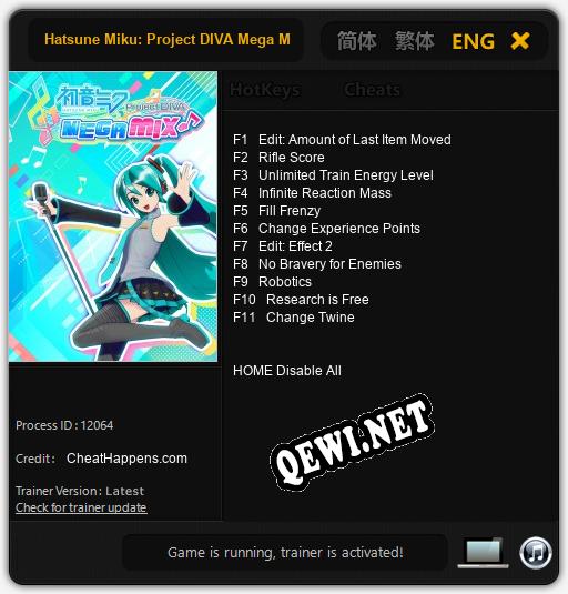 Hatsune Miku: Project DIVA Mega Mix: Читы, Трейнер +11 [CheatHappens.com]