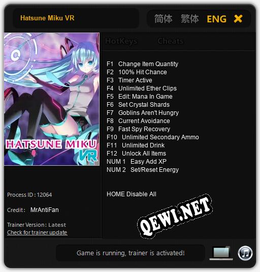 Hatsune Miku VR: Читы, Трейнер +14 [MrAntiFan]