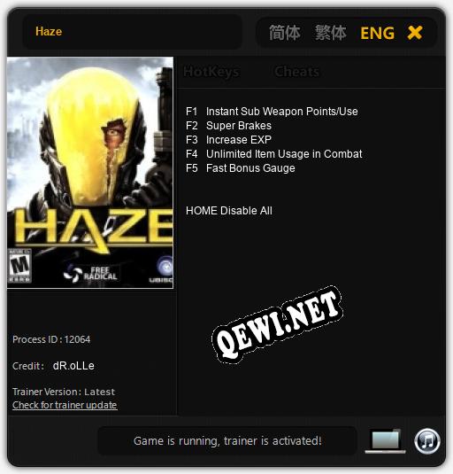 Haze: Трейнер +5 [v1.9]
