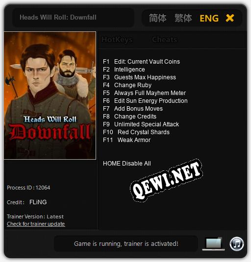Heads Will Roll: Downfall: Читы, Трейнер +11 [FLiNG]
