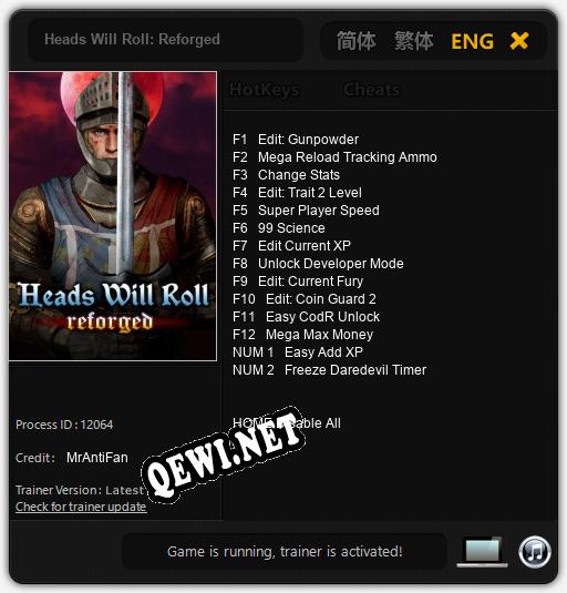 Heads Will Roll: Reforged: Трейнер +14 [v1.2]