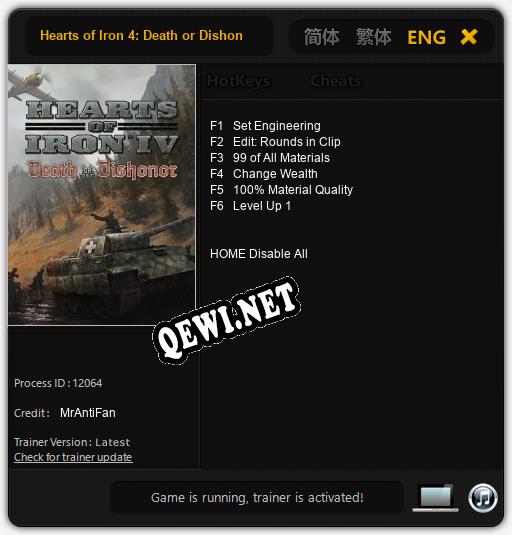 Hearts of Iron 4: Death or Dishonor: Трейнер +6 [v1.6]