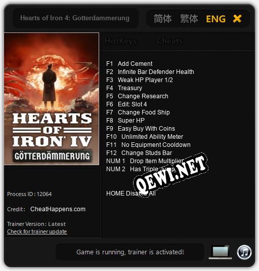 Трейнер для Hearts of Iron 4: Gotterdammerung [v1.0.1]