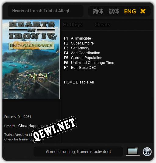 Трейнер для Hearts of Iron 4: Trial of Allegiance [v1.0.7]