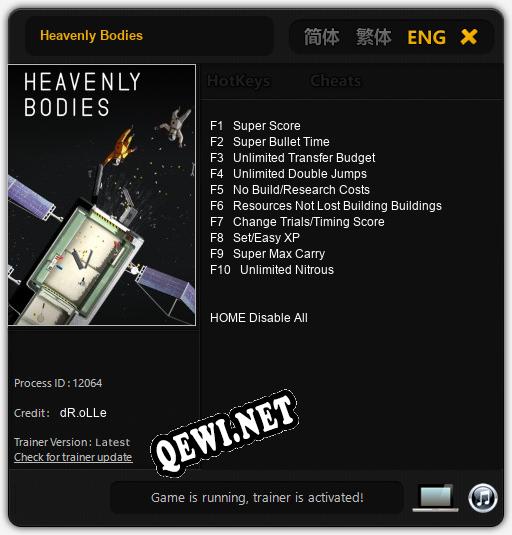 Трейнер для Heavenly Bodies [v1.0.2]