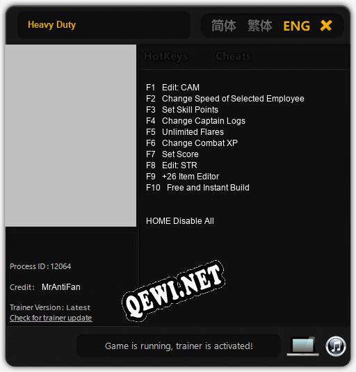 Трейнер для Heavy Duty [v1.0.7]