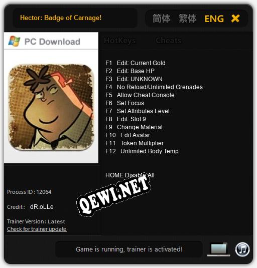 Hector: Badge of Carnage!: Трейнер +12 [v1.1]