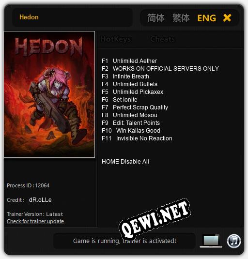 Hedon: Трейнер +11 [v1.7]