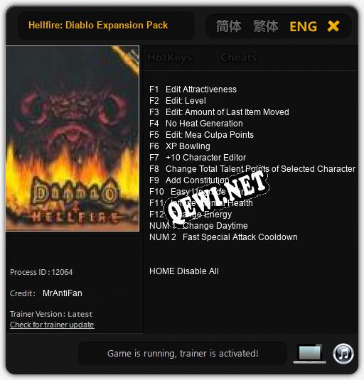 Трейнер для Hellfire: Diablo Expansion Pack [v1.0.5]